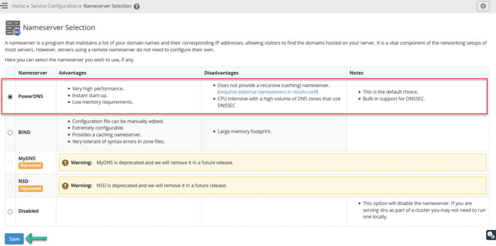 كيفية تغيير BIND إلى PowerDNS في cPanel