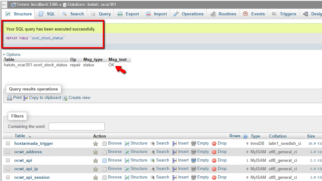 إصلاح وتحسين قواعد البيانات في phpMyAdmin