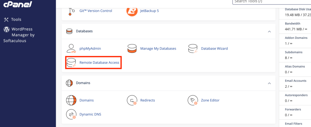 إدارة اتصال MySQL عن بعد في cPanel